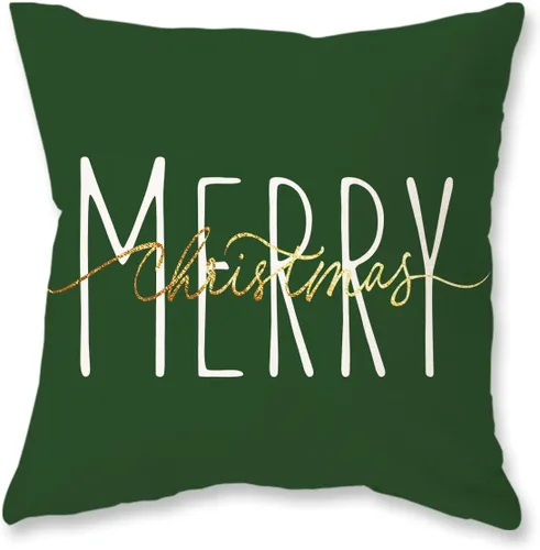 Vista 17 de ONWAY Funda de almohada de Navidad de 16 x 16 pulgadas, funda de almohada lumbar con texto en inglés "Merry Christmas", color rojo dorado