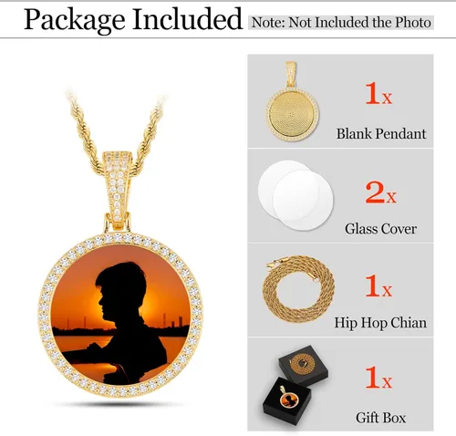 Vista 2 de YIMERAIRE Picture Necklace Personalized Photo Blank Pendants Charms Necklace Custom Picture Necklaces Round/Heart/Angel Wings Rhinestone Bezel