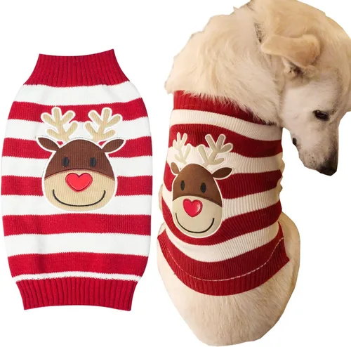 Vista 3 de HAPEE Suéteres Navideños para Perros Grandes, Ropa de Santa Navideña para Perros (P03-Christmas Elk, Large)