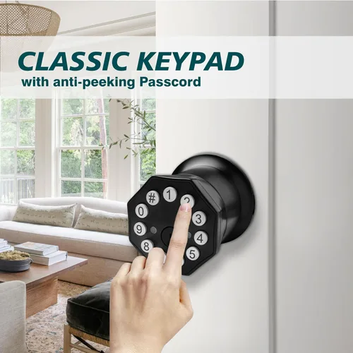 Vista 3 de Perillas de puerta negras con cerradura de teclado digital, cerradura de puerta electrónica con mango para el hogar, dormitorio, apartamento