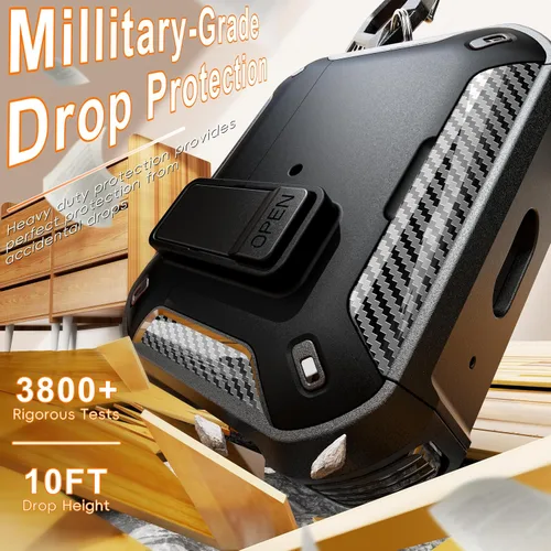 Vista 4 de R-fun Funda para AirPods Pro 2 con Kit de Limpieza, Elementos de Fibra de Carbono Militar a Prueba de Caídas, Cubierta Auto Pop up, Soporte