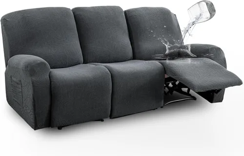 Vista 15 de vctops Funda repelente al agua para silla reclinable de 4 piezas con bolsillo lateral, diseño de hojas de jacquard, elástica, suave, protector