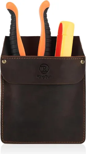Vista 11 de RingSun Protector de bolsillo de cuero genuino para hombres, bolsa de herramientas duradera, protector de camisas de jeans para herramientas