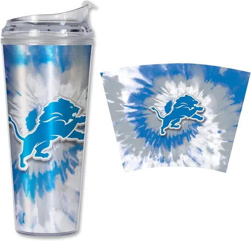 Vista 24 de Rico Industries NFL Football Glitter 24 onzas Vaso de purpurina acrílico con tapa con bisagra, Vaso de doble pared oficialmente licenciado con pajita