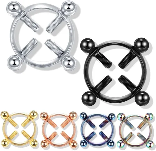 Vista 3 de 2 anillos de pezón falsos para mujer, anillos de acero quirúrgico para pezón, circonita cúbica, joyería para el cuerpo, barra de barra