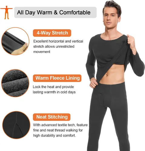 Vista 3 de SIMIYA Men's Thermal Underwear Set Long Sleeves Long Johns Set Base Layer Fleece Lined Tops & Bottoms