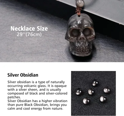 Vista 4 de GENASTO Collar de piedra de obsidiana, colgante de cristal curativo, joyería espiritual, piedra natural para felicidad y suerte, Piedra, Ágata