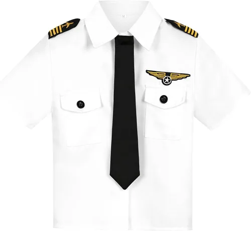 Vista 4 de Disfraz de piloto de aerolínea para niños, uniforme de capitán de aerolínea para Halloween, día de carrera, regalo de cumpleaños
