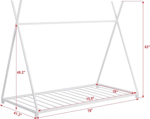 Vista 2 de SOFTSEA Cama de casa con marco de cama de piso doble con estructura triangular Blanco