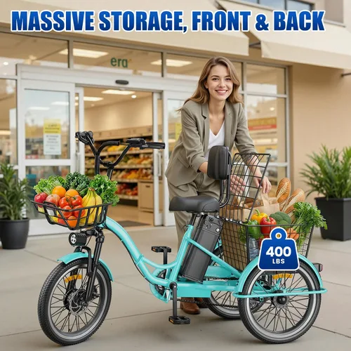 Vista 6 de Triciclo eléctrico para adultos, triciclo eléctrico de pico de 1200 W, triciclo plegable con batería extraíble de 468/720/960 Wh, bicicletas 83