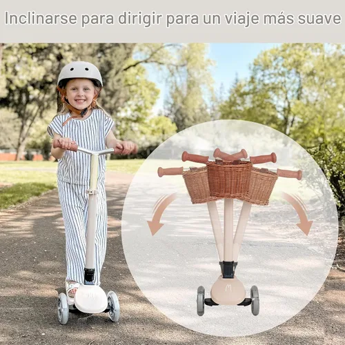 Vista 3 de MomnLittle Toddler Scooter for Kids Ages 3-10, 3-Wheel Foldable Kick Scooter, LED Light-Up Wheels, Lean-to-Steer Design, 4-Height Adjustable Beige
