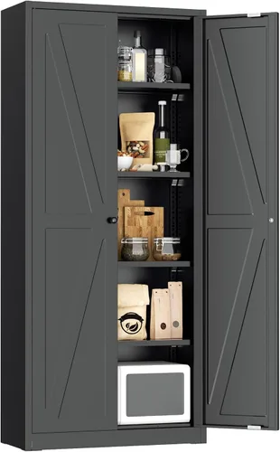 Vista 15 de Greenvelly Armario de almacenamiento de metal con puertas y estantes, armario de almacenamiento con cerradura de 36 pulgadas para oficina, gabinete