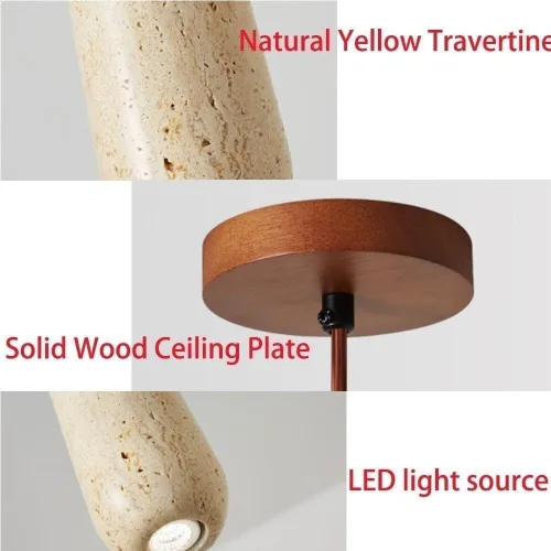 Vista 6 de 11.8IN Long Tube Hanging Lamp Mid Century Industrial Yellow Travertine Pendant Lights Japanese Style Simple Small Chandeliers for Dining Room Living