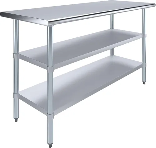 Vista 13 de Mesa de trabajo de acero inoxidable con 2 estantes Mesa de utilidad de metal Utilidad comercial y residencial NSF