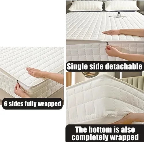 Vista 6 de Customizable Zipper Mattress Protector 6-Side Full Wrap Quilted Cover Breathable Encasement Anti-Dust Washable Fitted Sheet(Pink,120 * 200cm+10)