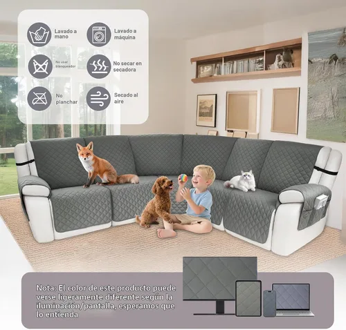 Vista 7 de Fundas impermeables para sofá seccional reclinable, fundas para sofá seccional reclinable en forma de L, 7 piezas, antideslizantes, lavables, juego
