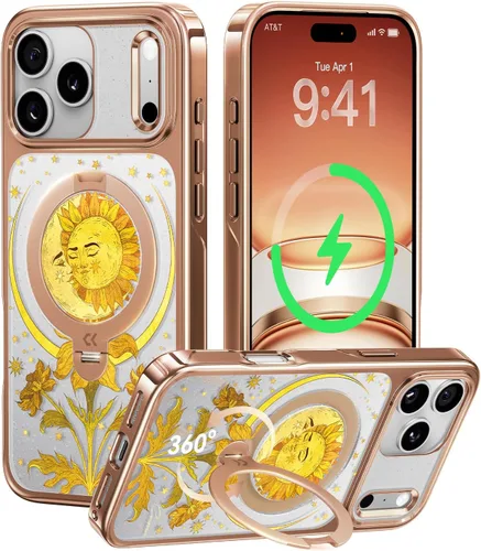 Vista 11 de CASEKOO Funda plateada brillante para iPhone 17 Pro con soporte magnético giratorio de 360 grados [compatible con MagSafe]