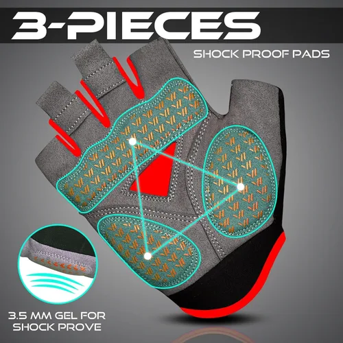 Vista 4 de WESTWOOD FOX Guantes de ciclismo para hombres y mujeres, medio dedo, unisex, acolchados, antideslizantes, guantes de bicicleta de montaña
