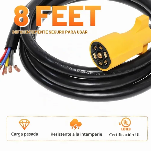 Vista 2 de MECMO Cable de Enchufe de Remolque de Servicio Pesado de 7 Pines con Conector de Clavijas Dobles de 8 Pies, Arnés de Cableado Lateral de Remolque