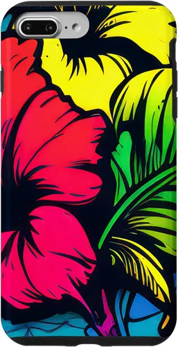 Vista 9 de Funda para iPhone 15 con diseño de flor de hibisco, diseño de graffiti botánico bohemio