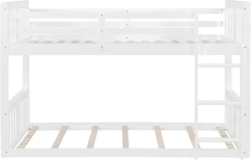 Vista 6 de Harper & Bright Designs Literas para niños, litera de madera maciza individual sobre individual, marco de cama con barandilla de protección y Gris
