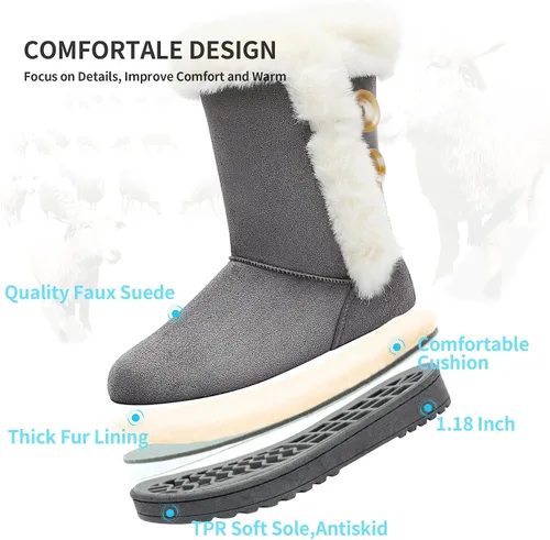 Vista 3 de Obtaom Botas de nieve de invierno para mujer, botas cortas de media pantorrilla, botas de moda de resina con botón de resina sintética para mujer