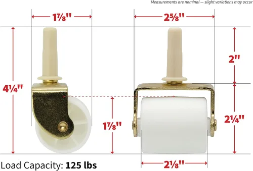Vista 7 de Shepherd Hardware 9535 Rodillos de cama blancos de 2-1/8 pulgadas con vástago y zócalo, paquete de 2