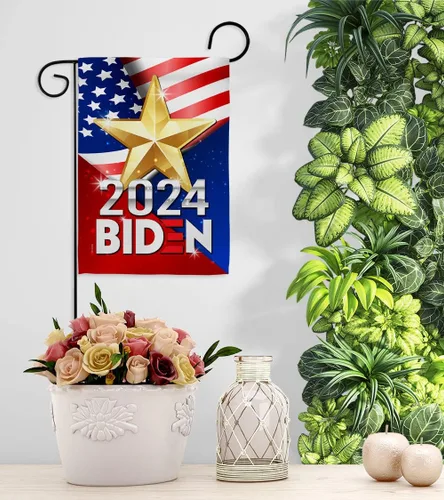 Vista 9 de Biden Harris bandera de jardín con bandera de voto, soporte de pared para el presidente patriótico demócrata republicano de la fiesta de té