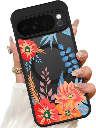 Vista 30 de ZIYE Funda magnética para Google Pixel 9 Pro XL de 6.8 pulgadas [compatible con MagSafe] funda de policarbonato duro y TPU suave con flor de cerezo