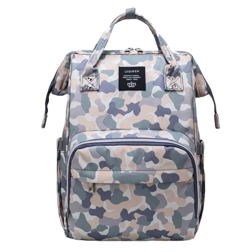 Vista 9 de Bolsa de pañales con estampado de leopardo, mochila multifunción para el cuidado del bebé, bolsa de viaje impermeable para mamá, color marrón