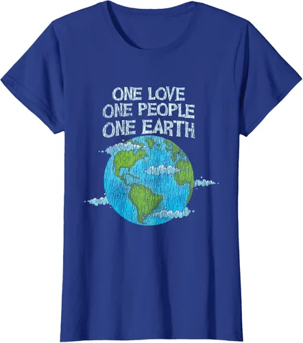 Vista 43 de Vintage One Love One People Planet Cambio climático Día de la Tierra Camiseta Negro