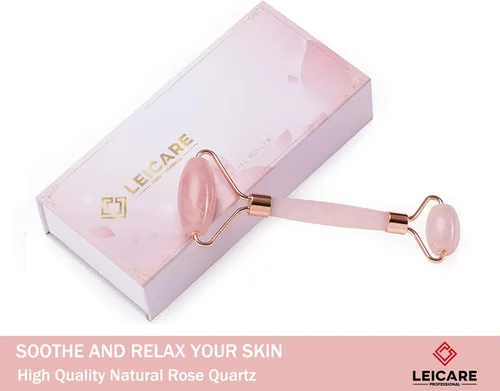 Vista 2 de Rodillo de jade para la cara - Rodillo facial de cuarzo rosa para el cuidado de la piel - Rodillo facial de piedra, masajeador facial para mujeres