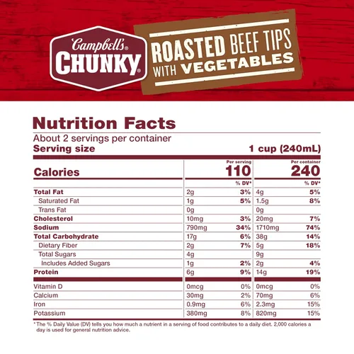 Vista 2 de Campbell's Chunky Sopa, Sopa de Puntas de Carne Asada con Verduras, Lata de 18.8 Oz