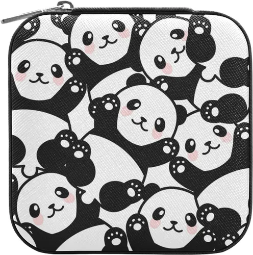 Vista 7 de ZZKKO Joyero pequeño con diseño de panda, organizador de viaje de cuero, organizador de viaje, mini cajas de almacenamiento portátiles para mujer
