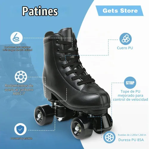 Vista 5 de Gets Patines de ruedas para mujer, ruedas iluminadas, de cuero artificial, ajustables, de doble fila, 4 ruedas, patines brillantes para adolescentes
