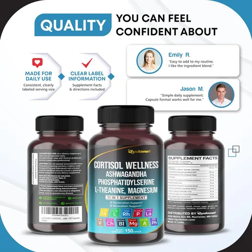 Vista 8 de CORTISOL Wellness Magnesio Ashwagandha L-Teanina Fosfatidilserina Rhodiola Rosea Passionflower Lavanda Manzanilla -150 Cápsulas