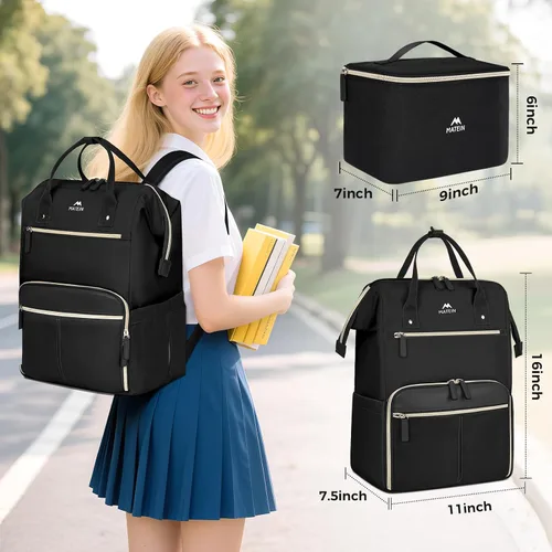 Vista 2 de MATEIN - Mochila de almuerzo de 15.6 pulgadas, bolsa negra para laptop con Negro