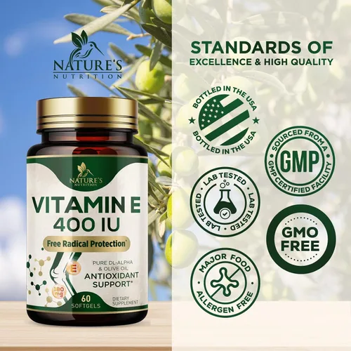 Vista 4 de Vitamina E de 180 mg por porción – Vitaminas E DL-Alfa, suplemento dietético rico en antioxidantes para la piel, el corazón y el apoyo inmunológico