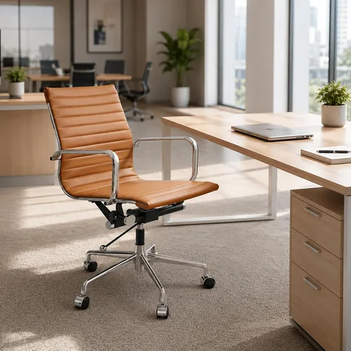 Vista 7 de Gray Office Chair, PU Leather Mid Back Adjustable Desk Chair Adjustable Height with Quiet Rolling Casters
