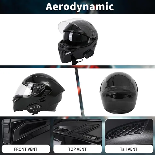 Vista 5 de Casco de motocicleta Bluetooth modular, NVSIO, con aprobación DOT FMVSS-218, abatible, cara completa, con doble visera, para adultos hombres