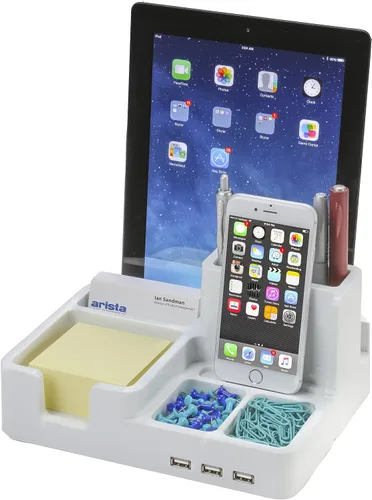 Vista 3 de ART79001 - Organizador de escritorio artístico para iPad/iPhone/Tablet/Smartphone con 3 puertos USB, color negro