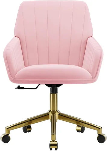 Vista 10 de YITAI Silla de escritorio giratoria de terciopelo de 360°, moderno sillón de oficina en casa con base dorada y ruedas para tocador, cómoda silla