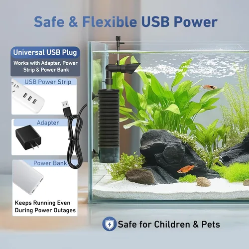 Vista 2 de AQQA Filtro de esponja de acuario para peceras ultra silencioso DC 5 V filtración biológica multietapa con cama fluidizada, filtro seguro de peces