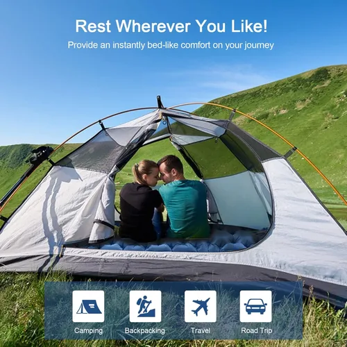Vista 6 de HiiPeak Estera de camping doble inflable con bomba de pie y almohada, colchón de aire ultraligero para 2 personas, cama de dormir portátil compacta