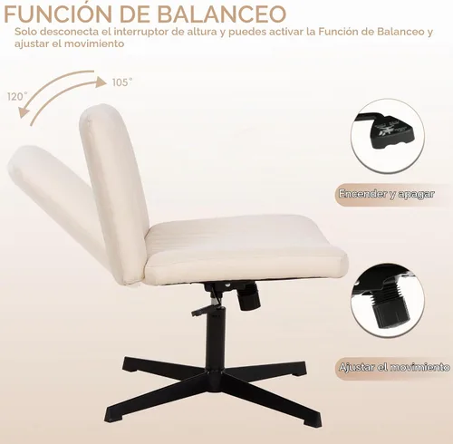 Vista 5 de Silla de patas cruzadas, silla de tocador sin brazos, cómoda silla de escritorio ancha para el hogar, tocador, dormitorio, oficina Beige