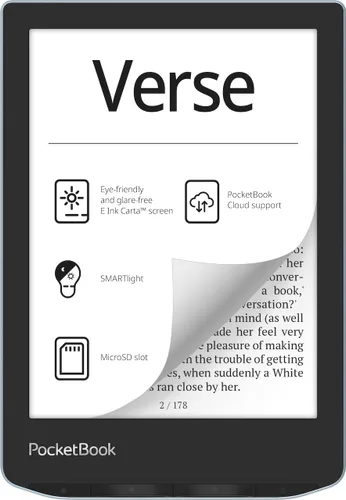 Vista 4 de PocketBook Verse E-Readers Pantalla táctil HD E-Ink Carta™ de 6 pulgadas amigable con los ojos Luz inteligente ajustable Hasta 1 mes