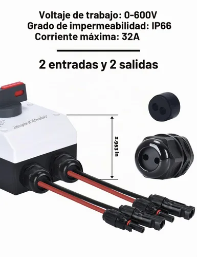 Vista 4 de DIHOOL Interruptor de desconexión solar,32 amperios DC600V,2 cuerdas 2 en 2 salidas aislador,IP66 impermeable