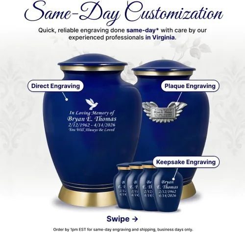 Vista 4 de AmericUrn Blue Tree of Life Urnas de Cremación Personalizadas con Grabado Personalizado para Cenizas Humanas – Conjunto Memorial para Adultos