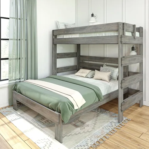 Vista 11 de Max & Lily Litera moderna de granja, marco de cama individual sobre matrimonial en forma de L para niños, madera flotante