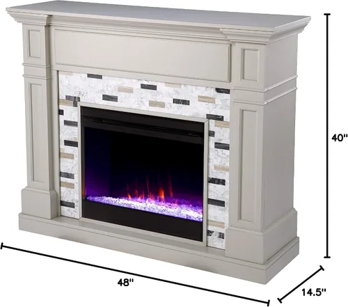 Vista 9 de SEI Furniture Birkover - Chimenea eléctrica que cambia de color con envolvente de mármol, gris/negro/blanco